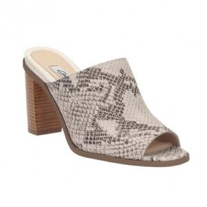 Clarke Snakeskin Block Heel Mules size 6.5